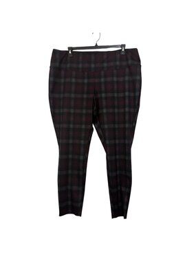 Per se Women Plaid Tummy Control Leggings SZ 2X Polyester Blend Burgundy & Gray